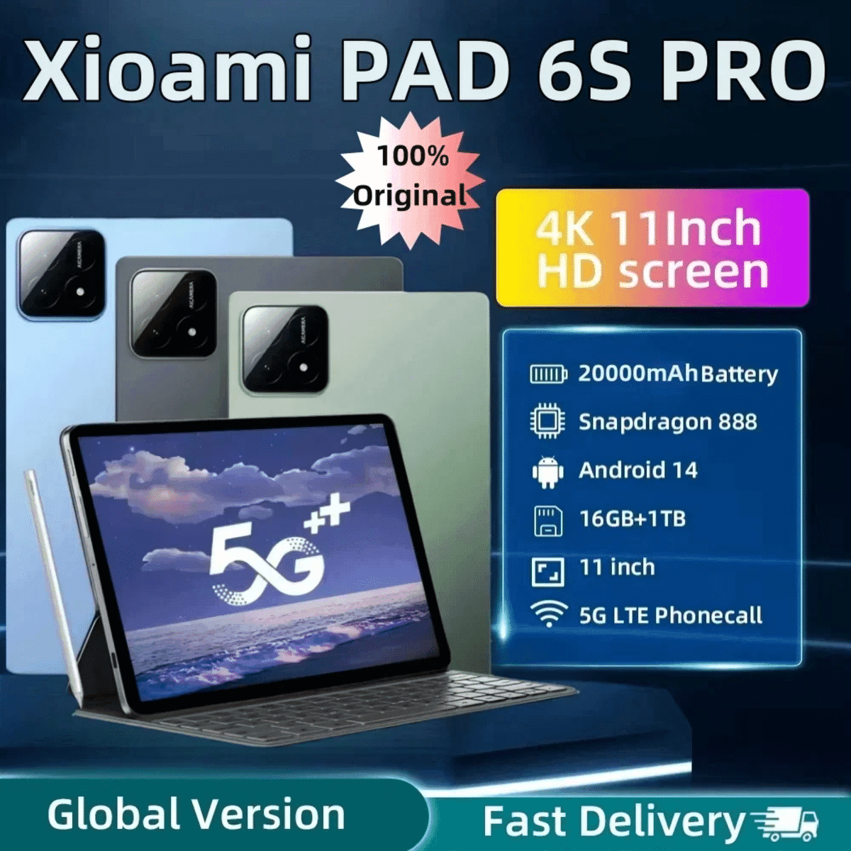 טאבלט 11 אינץ' 16GB RAM מסך 4K HD