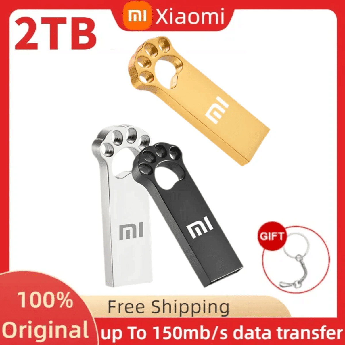 כונן USB 3.1 נייד קיבולת 2TB דק