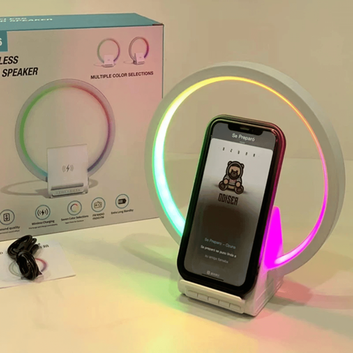 מטען אלחוטי מהיר 15W עם רמקול ותאורת RGB