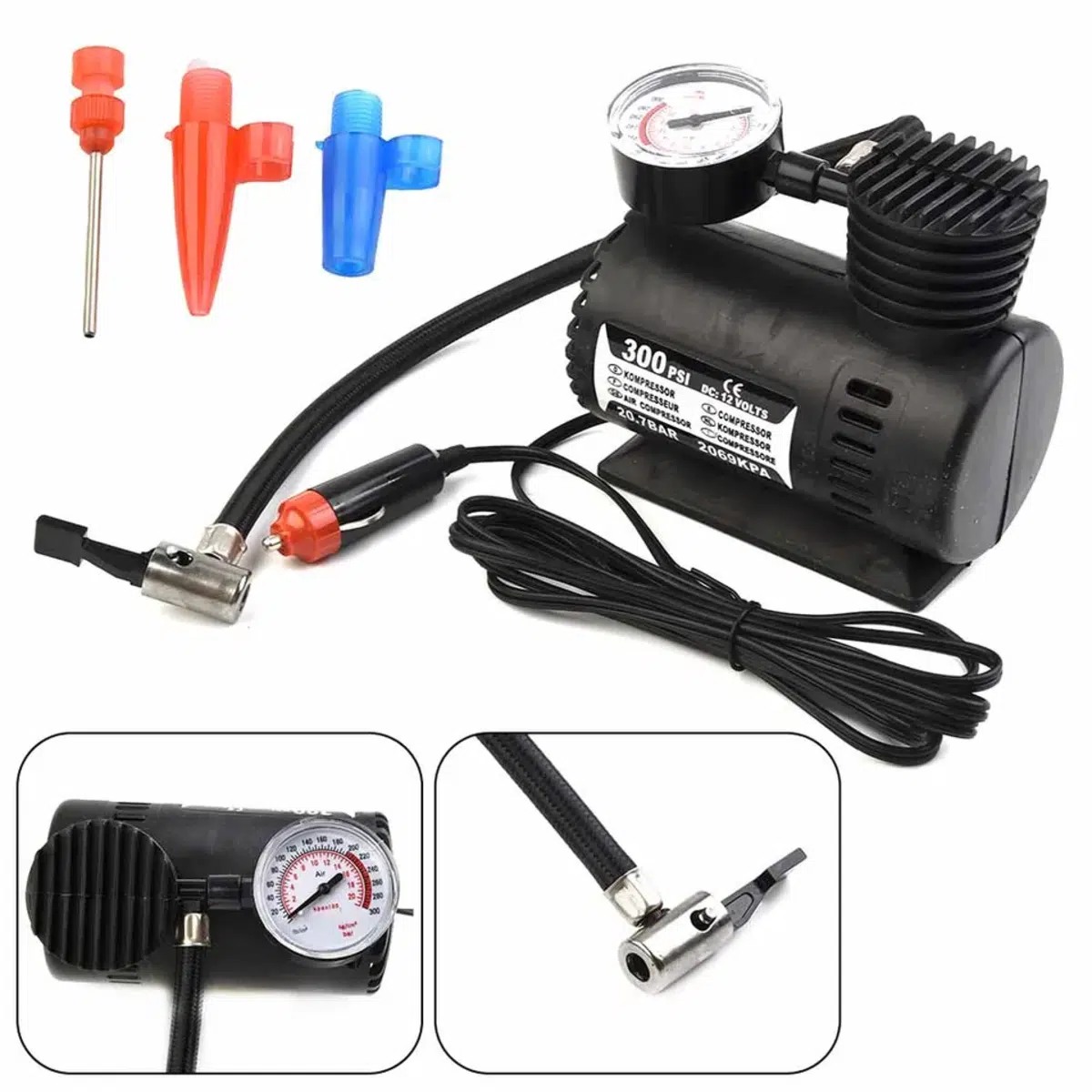 משאבת אוויר חשמלית ניידת 12V לצמיגי רכב ואופניים