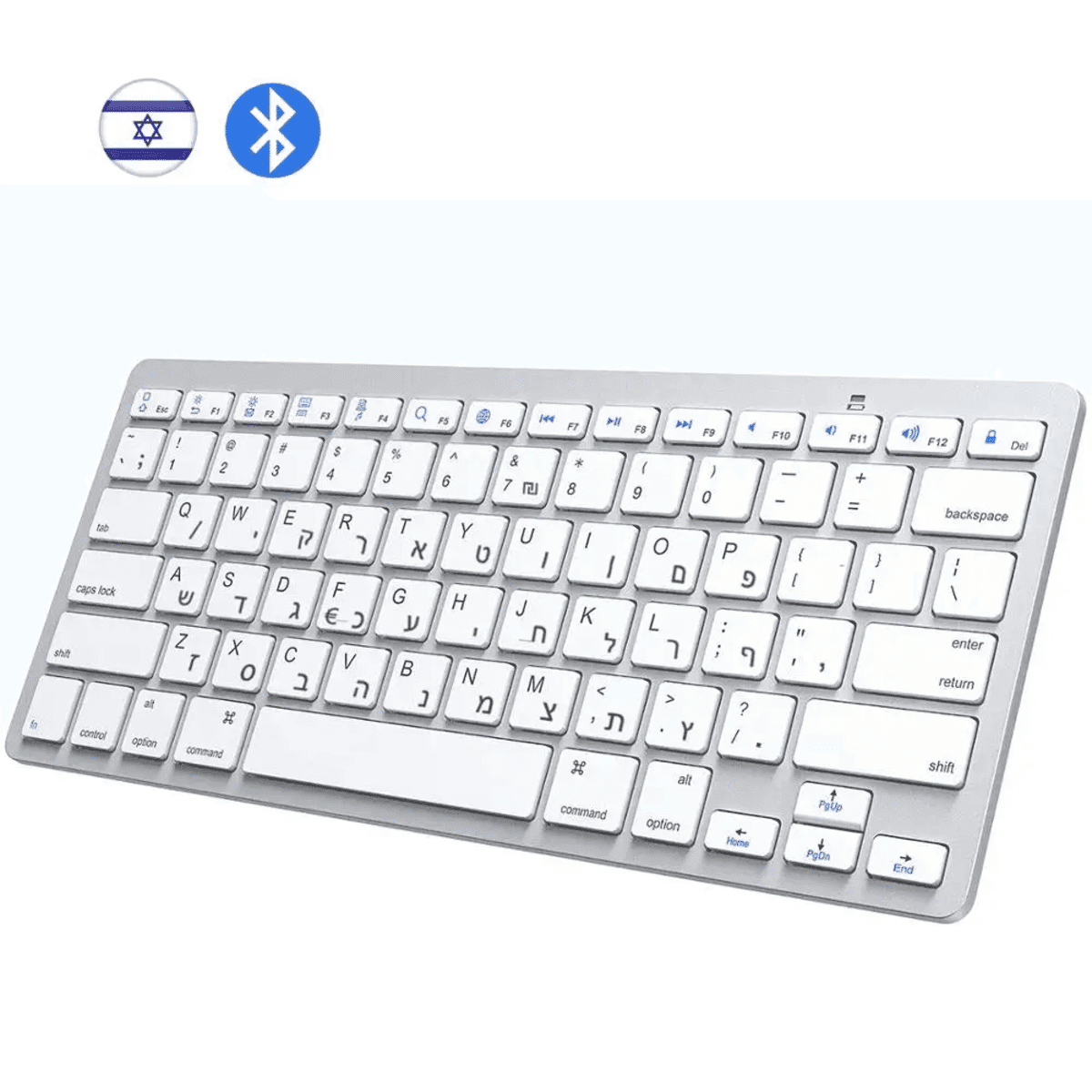 מקלדת בלוטות' דקה בעברית תואמת iOS Android Windows