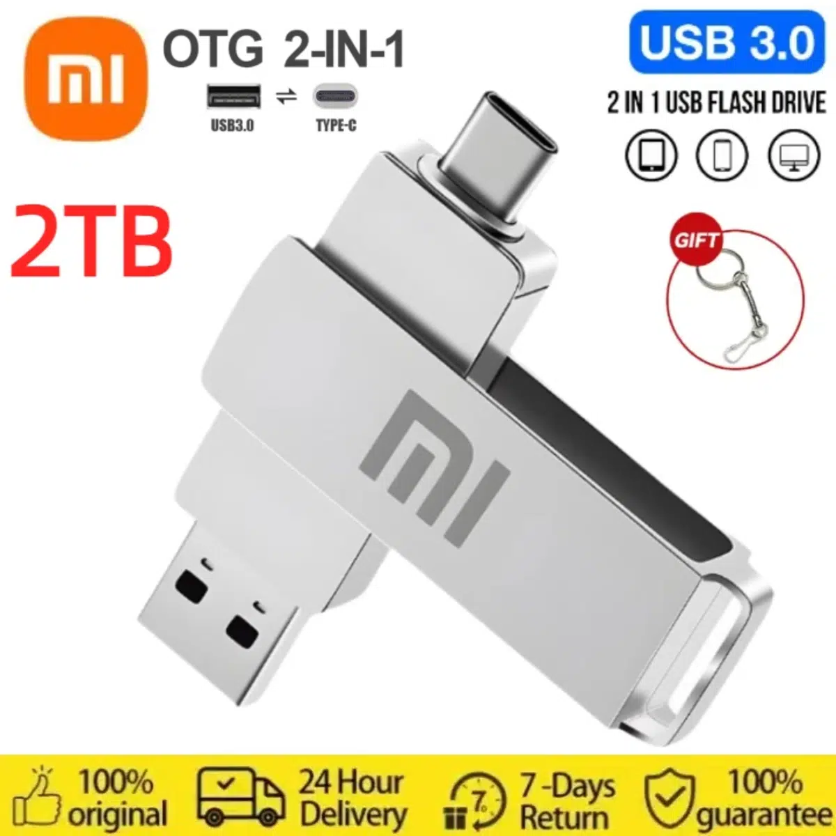 דיסק מיני כפול USB-C ו-USB 3.0 נפח 2TB