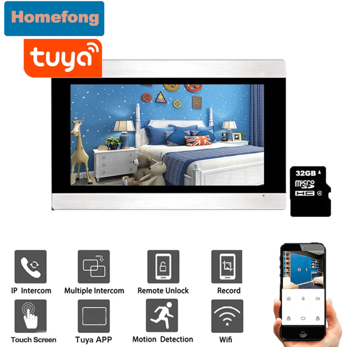 פעמון דלת חכם אלחוטי 1080P עם 4 צגים