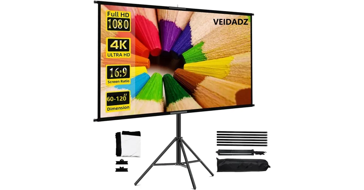 מסך הקרנה מתקפל VEIDADZ עם סטנד